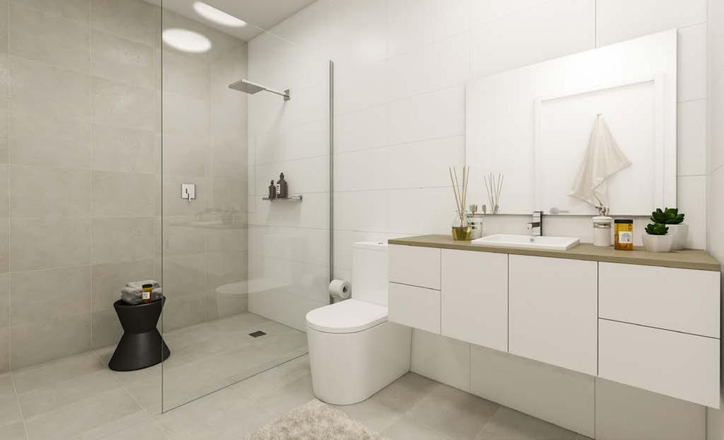 BATHROOMS HAVE BEEN CRAFTED WITH CLEAN-LINED GLASS AND CHROME FITTINGS, WITH BEDROOMS