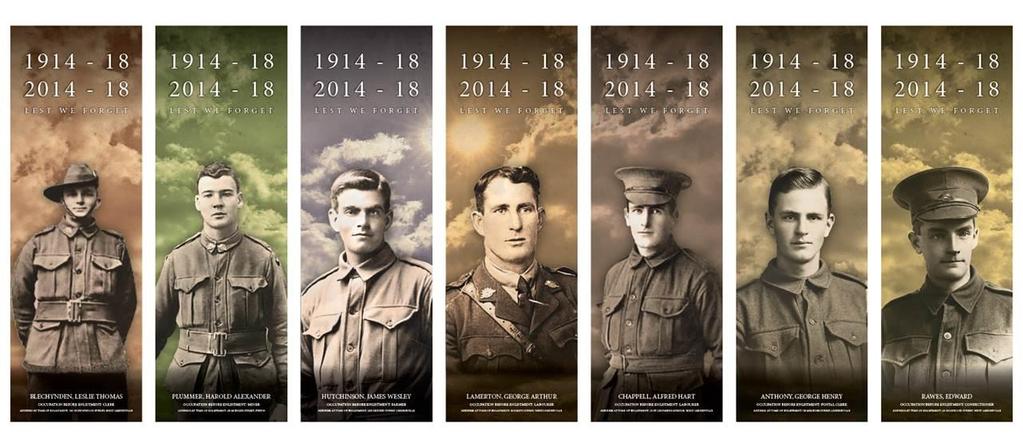 As part of the centenary of Anzac Day Remembrance, banners of some of the soldiers from the area will be hung from the roof of the old Town Hall building,