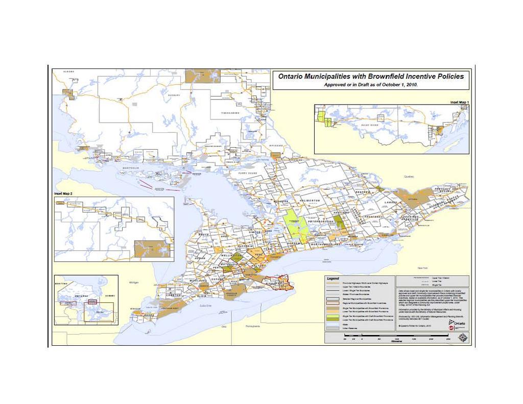 Figure 1: Map of Ontario Municipalities with Brownfield