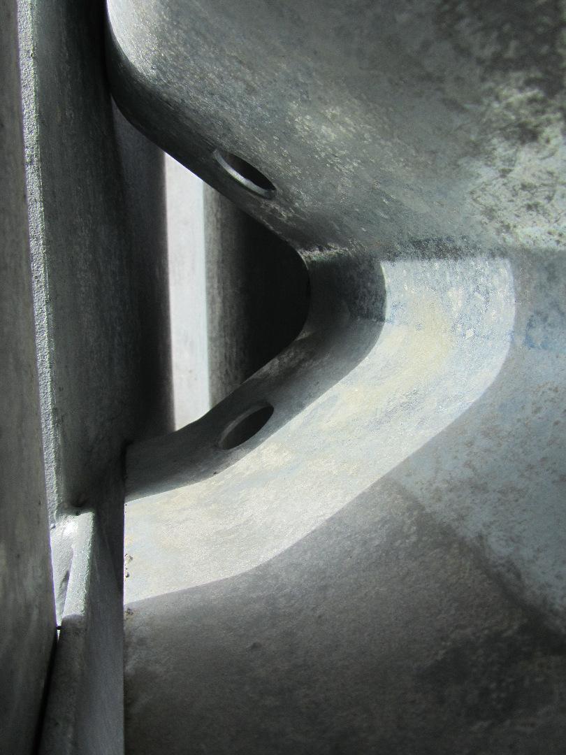 Figure 15: Close-up view, inside the throat of the channel showing the end of the "w" rail and the walls of the plate which are designed to