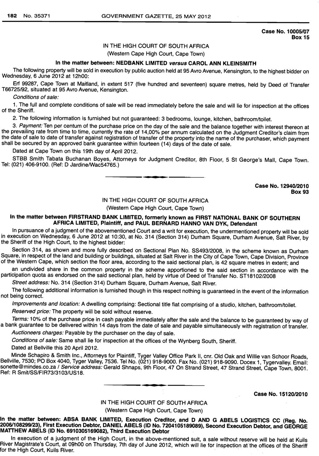 182 No. 35371 GOVERNMENT GAZETTE, 25 MAY 2012 Case No.