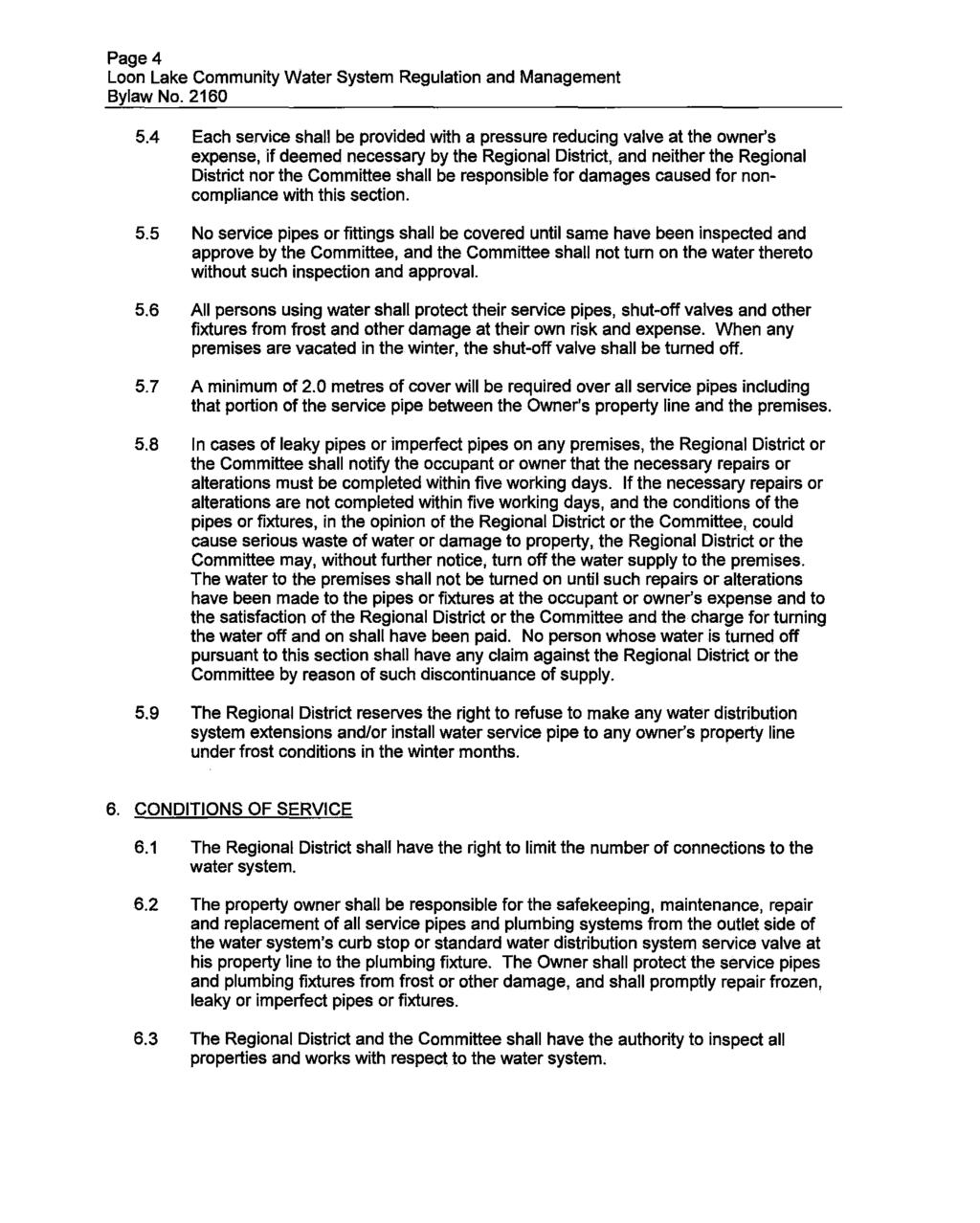 Page 4 Loon Lake Community Water System Regulation and Management 5.