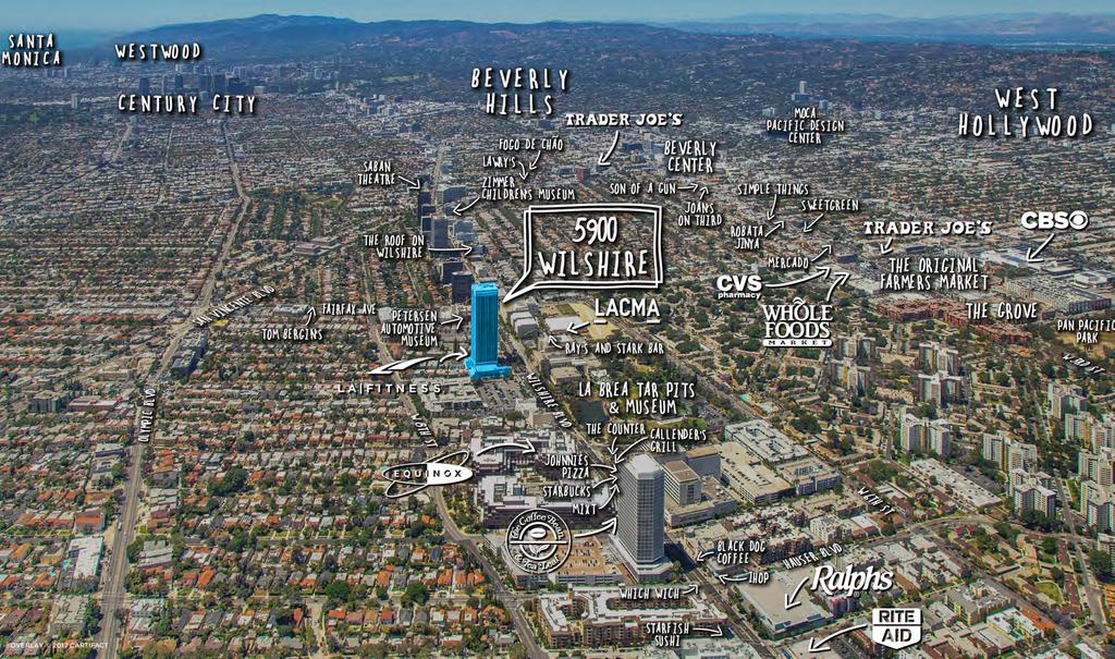 AMENITY MAP 5900 Wilshire is an iconic office building located in the center of the Miracle Mile, one of the most dynamic districts of Los Angeles.
