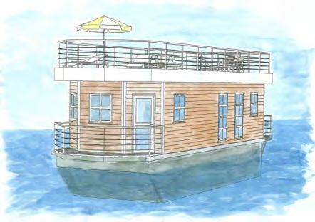 13. Mini-houseboat Krusningen. Mini floating home for residential living, professional usage, vacation, motel type.