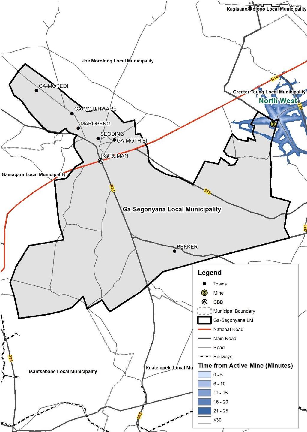 accessibility analysis active mines Section 10: Spatial development framework This map tests housing projects identified in the SDF in terms of how accessible these projects are to employment