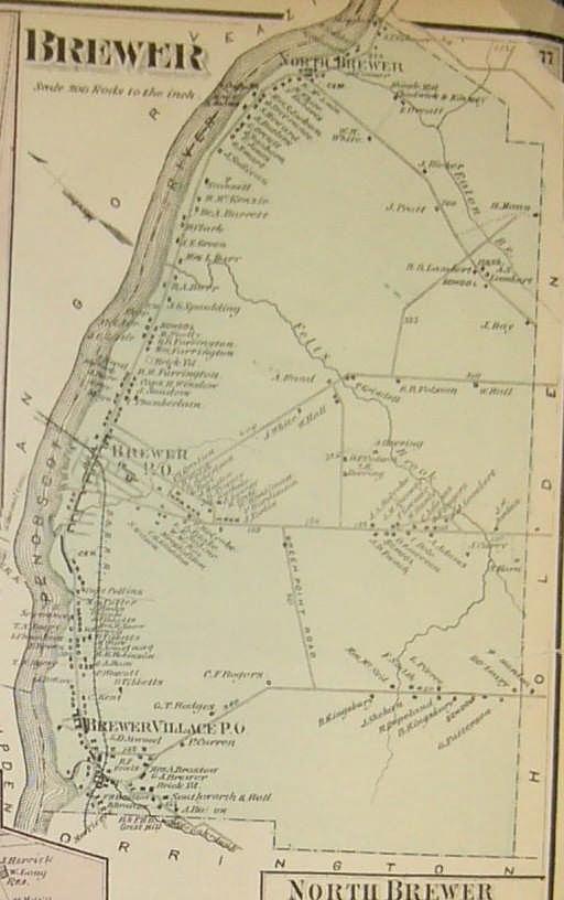 Digital Photo of Map of Brewer Maine from a 1871 Atlas of Penobscot County at the