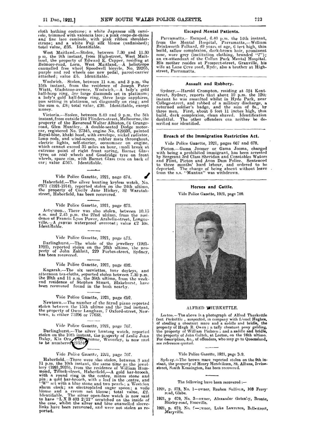 21 DEC., 1921.1 NEW SOUTH WAIFS POLICE GAZETTE.