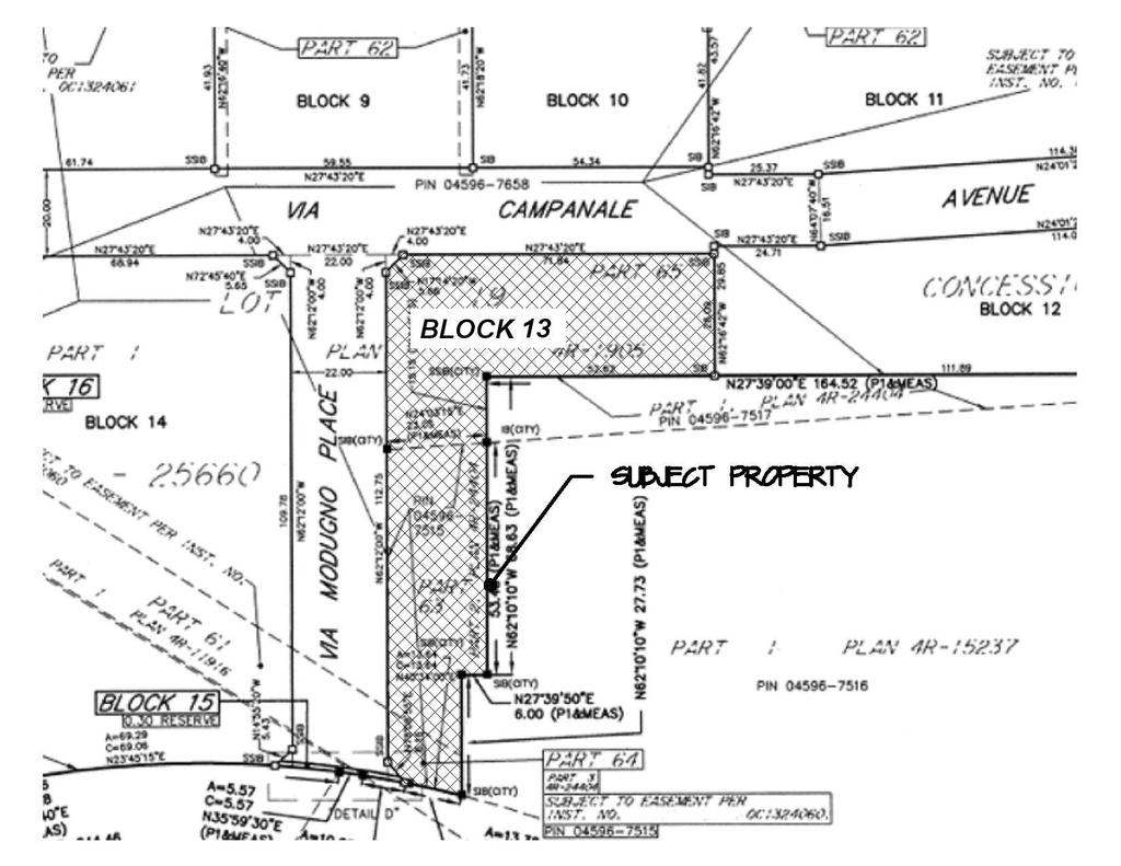 The subject property is known as Block 13 of Plan 4M 1463 (see Figure 2). The subject property is flat and largely featureless. It has an area of 1.03 acres. Figure 2: Plan of Subdivision 4M 1463 3.