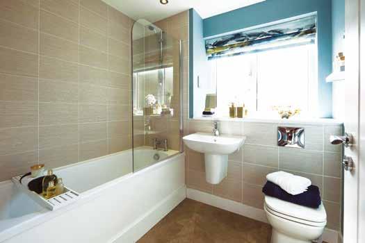 ceiling LED under-cabinet downlighting Bathrooms and en-suites White bathroom suite with shower over bath or separate shower unit White washbasin with chrome mixer tap Porcelanosa tiles with full