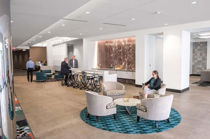 In addition to the private conference rooms, there is a collaborative lounge available for smaller, more casual interactions.
