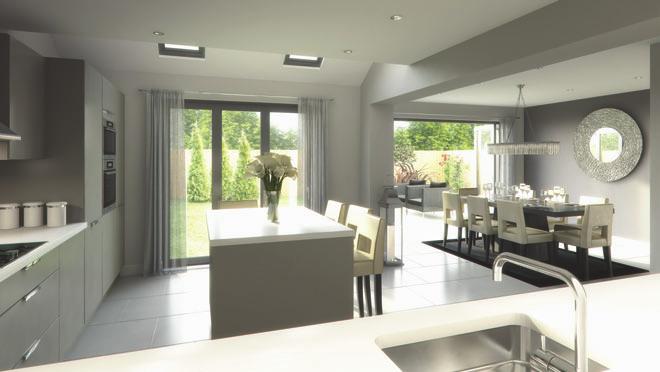 The homes have contemporary layouts including open plan kitchen/living areas with bi-folding doors leading out