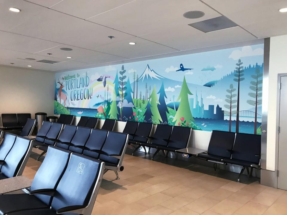 Oregon Market The airport s original mural, which in 1958 was the first piece of public art in the thennew International-style terminal, is by Portland luminary Louis Bunce, who is credited with
