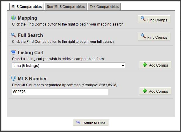 COMPARABLES [Comps] will display all your selected comparables. On this screen you may: > Delete a comparable.