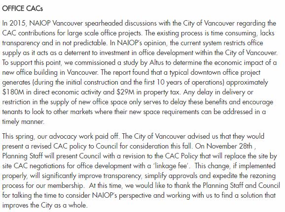CAC Policy Update: Simplifying CACs on New Rental Housing and Commercial Development - RTS 12256 10 Exhibit 5: NAIOP Vancouver website (November 15, 2017) Implications/Related Issues/Risk Financial