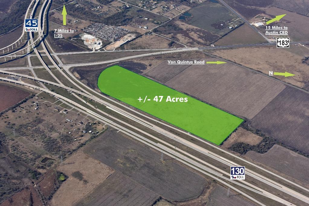Highway Frontage Property For Sale +/- 47 Acre Commercial Site NE Corner of TX-130 Service Road and SH-183 ± 47 ACRES + ±47 acres of undeveloped commercial land + Located at the intersection of