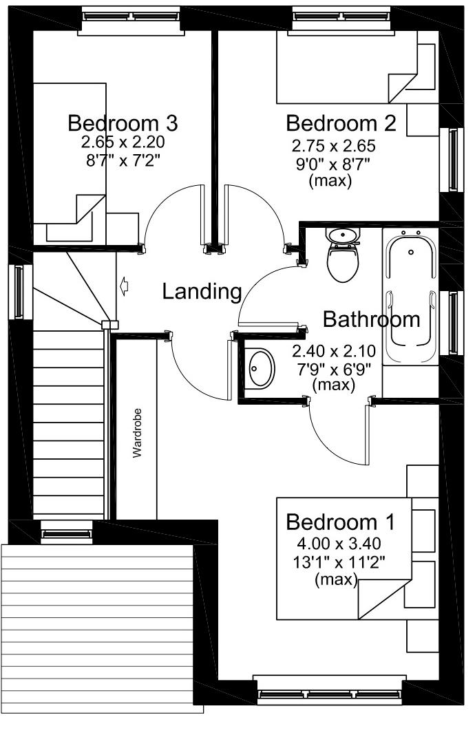 3 x 3.0 (17'4" x 9'8") Bedroom One 4.0 x 3.4 (13'1" x 11'2") Bedroom Two 2.75 x 2.