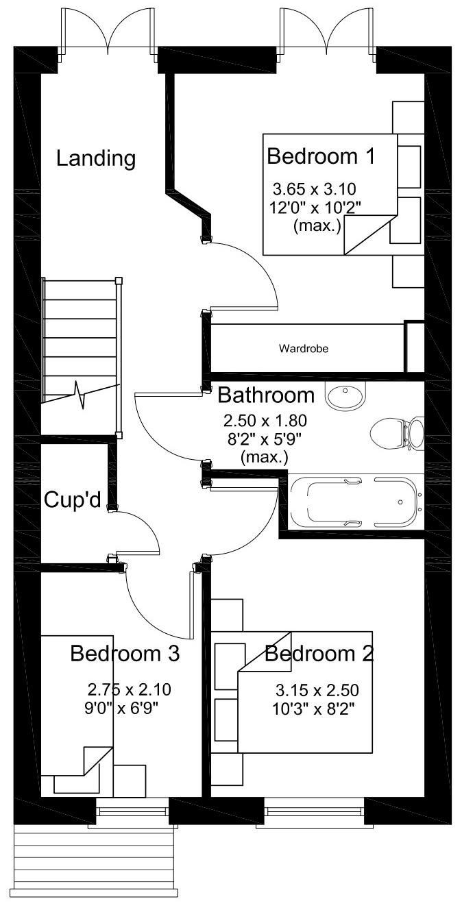 75 x 2.1 (9'0" x 6'9") House Bathroom 2.5 x 1.