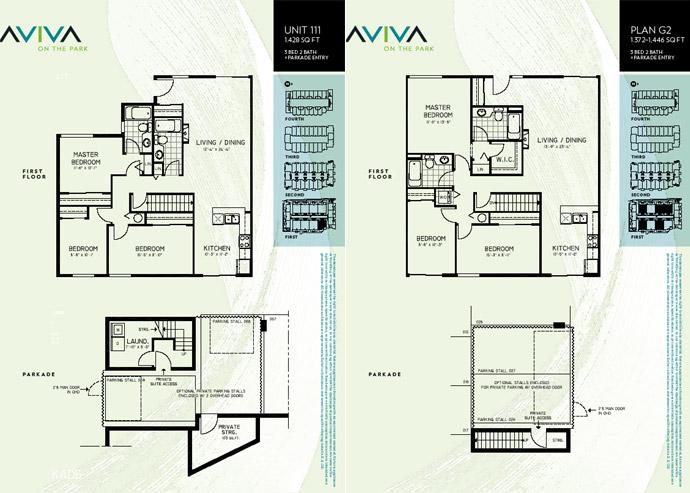 The Aviva Floor Plans The Port Coquitlam Aviva on the Park development features 2 sets of floor plans that include the townhome and garden suite layouts.