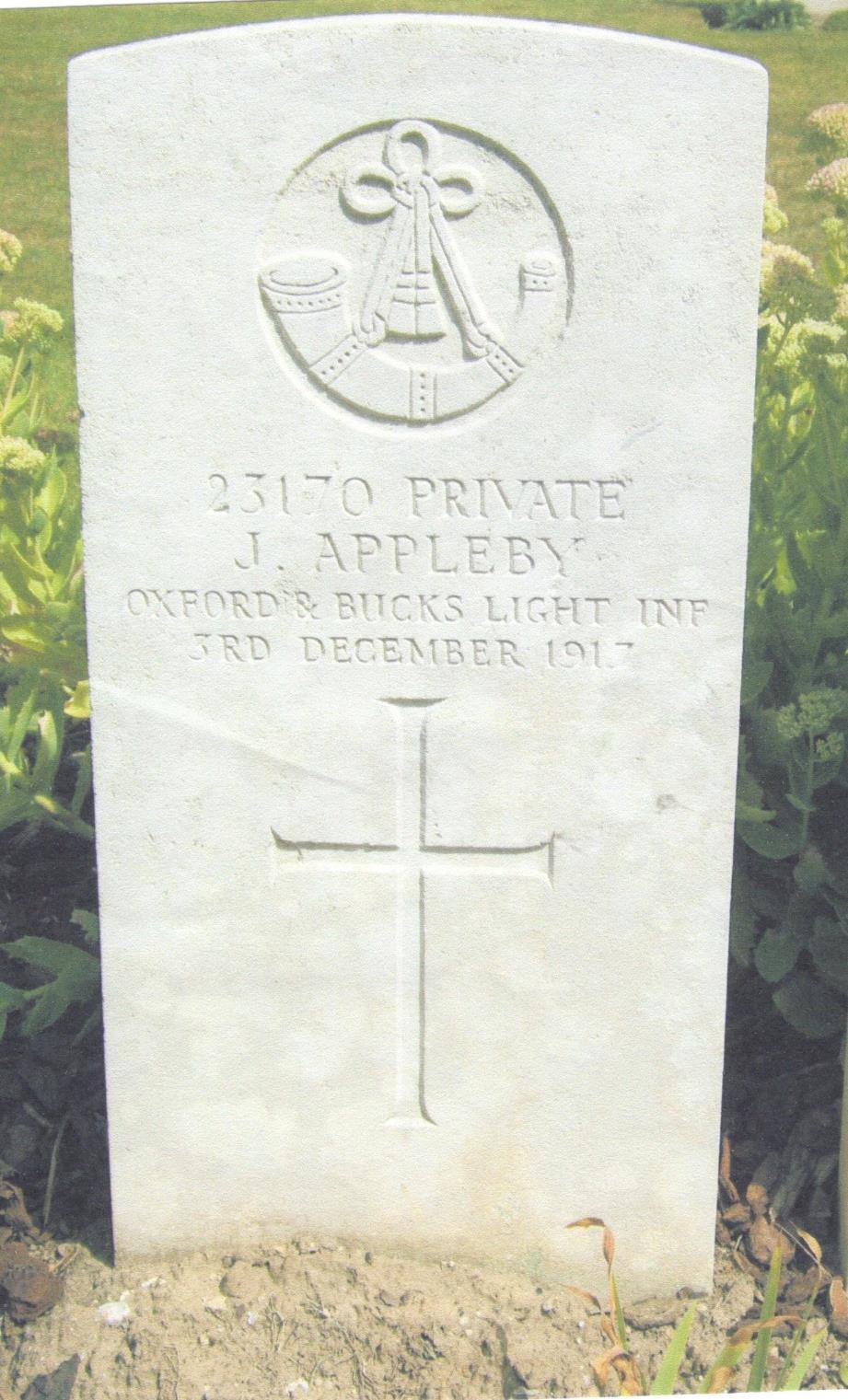 James Appleby 17 th July 1897-3 rd December 1917 Died from his wounds at a