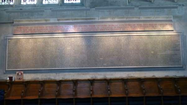 The War Memorial in the chapel at New