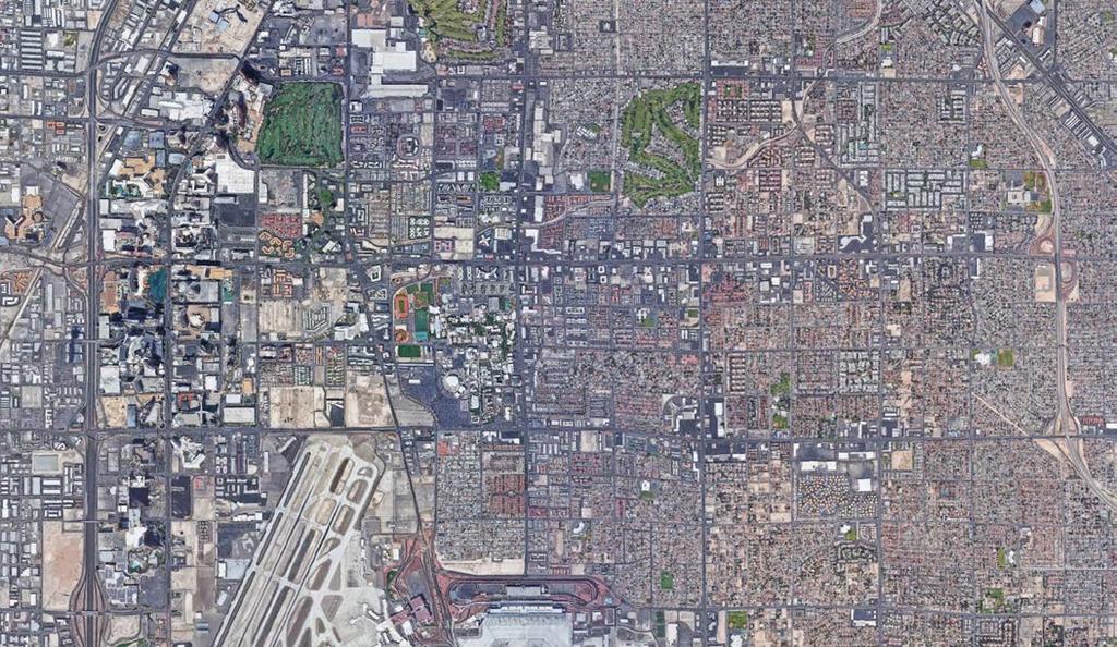 AERIAL MAP CONVENTION CENTER US-95 FREEWAY // 130,000 CPD D. / AS S. L E. FLAMINGO RD. // 44,500 CPD E. HARMON AVE. // 27,500 CPD. // 37,000 RD PARADISE E. TROPICANA AVE. // 46,000 CPD CPD S.