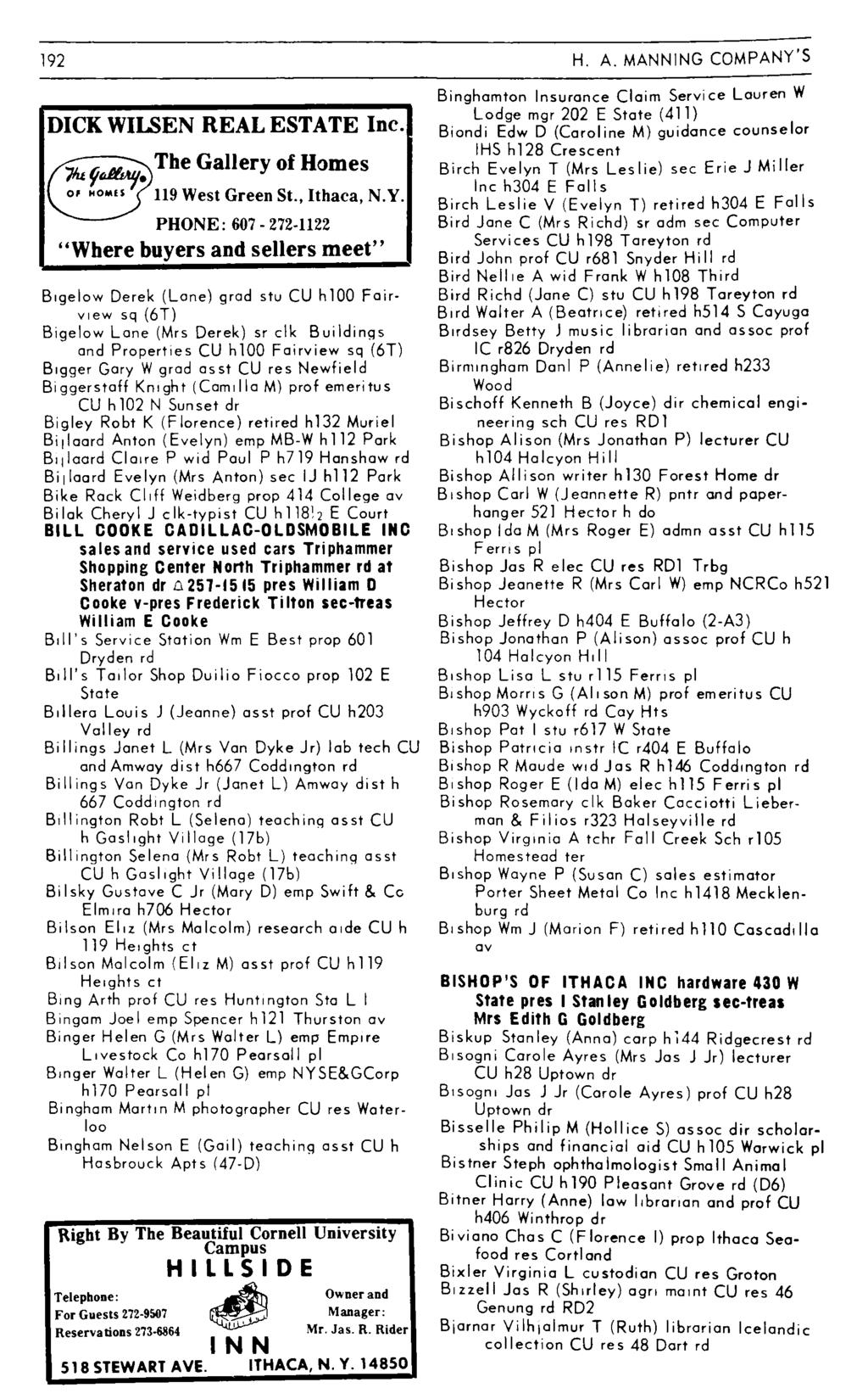 192 H. A. MANNING COMPANY'S DICK WILSEN REAL ESTATE Inc. 7Iu ~JhN;.