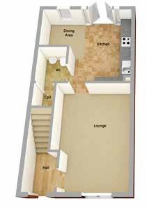 972 sq ft (approx) 3 Bedroom, Terraced