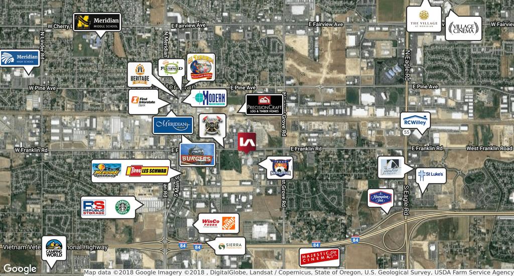 FFICE FOR SALE 6 S. BALTIC AVE. ridian, ID 83642 AREA AMENITIES MAP DRIVING DISTANCES TO: se ErkinsDowntown Meridian... 1 Mile ee@leeidaho.com Village at Meridian... 3 Miles 08.789.