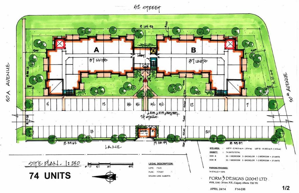 Schematic drawings for 74 units Conceptual Development: Density: 74 units Building A: 2 bedroom: 1 unit 1