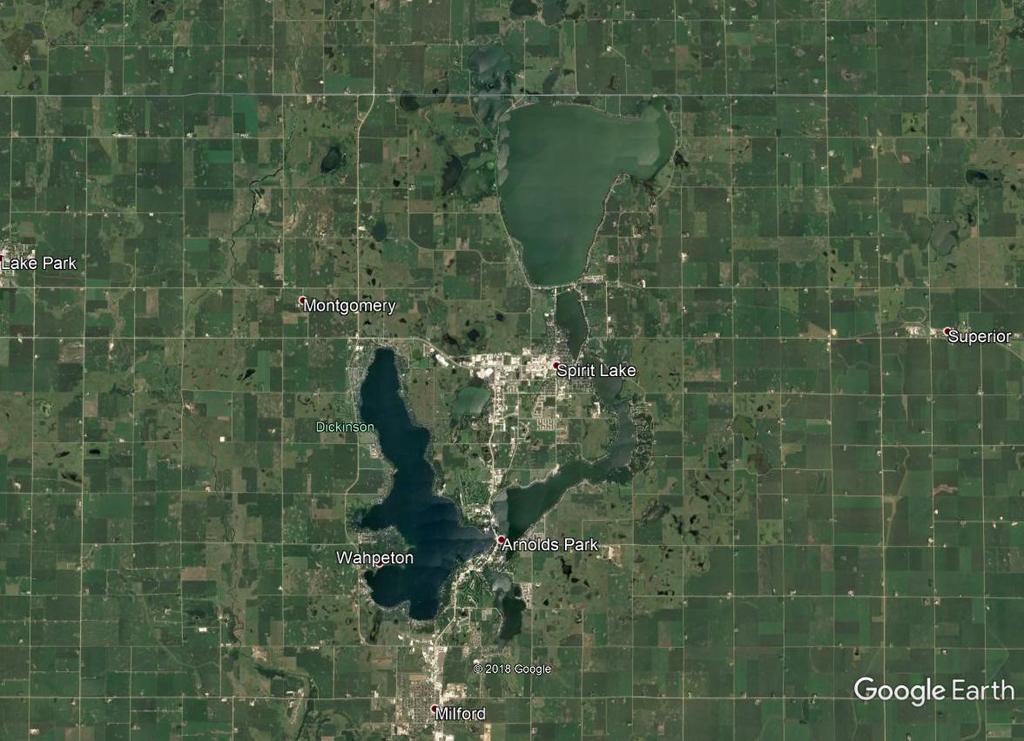 Location of East Village Condominium Properties in the Spirit Lake, IA Regional Area Iowa/ Minnesota Boarder Minneapolis,