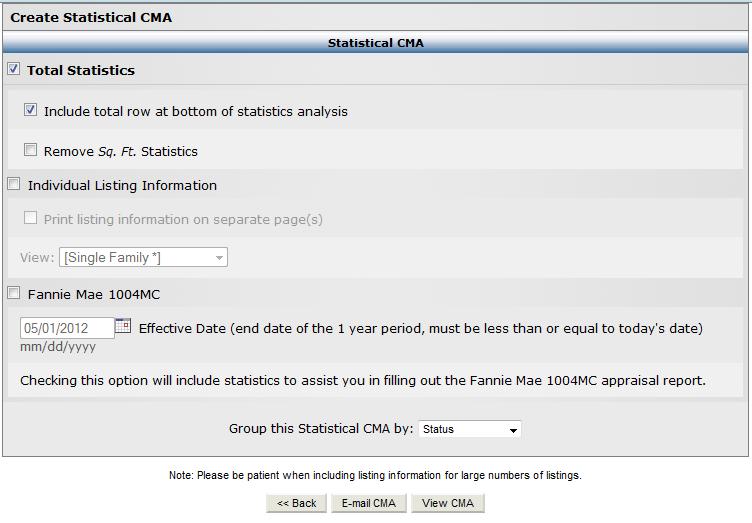 Statistical CMA Statistical CMA will allow you to produce a Statistical Market Analysis report of a particular area