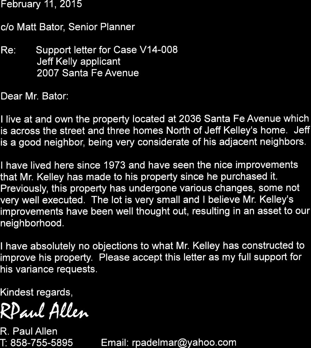 R. Paul Allen 2036 Santa Fe Avenue Del Mar, CA 92014 rpadelmar@yahoo.