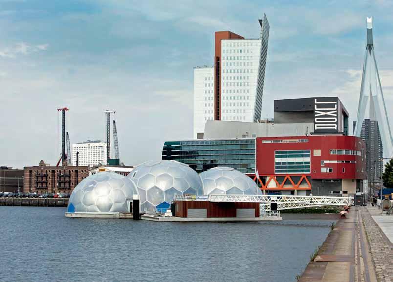 The Floating Pavilion was built at RDM Campus by a consortium of Public Domain Architects, Dura Vermeer Construction and Rotterdam