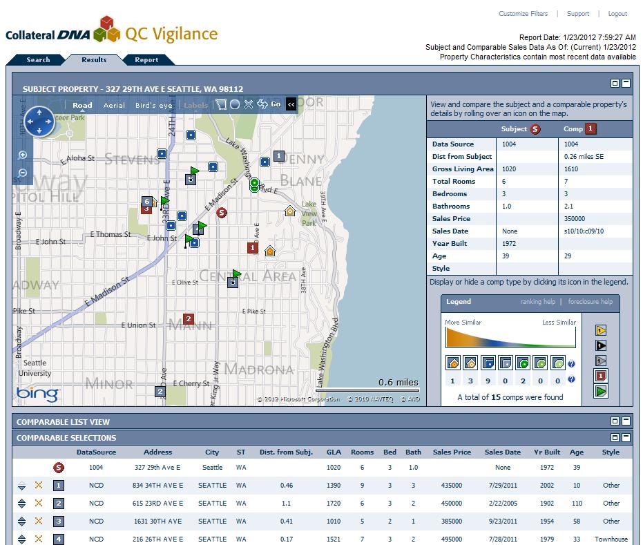 QC VIGILANCE Tool for QC review Shows subject and comps from the appraisal and