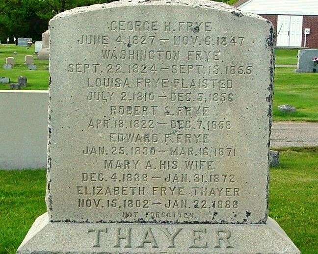 Frye, George H., June 4, 1827-Nov. 6, 1847. Frye, Washington, Sept. 22, 1824-Sept. 15, 1855. Frye, Robert S., Apr. 18, 1822-Dec.