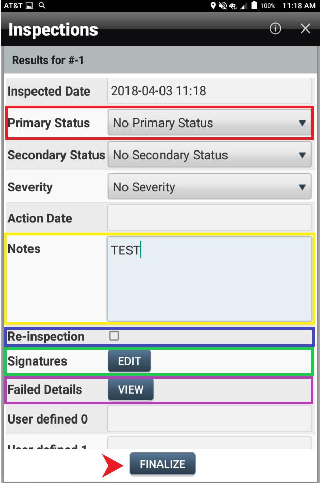 RED: Select a primary status of pass/fail. In some instances, you can also select complete if you are just submitting completed information without ratings. Otherwise, select pass/fail.