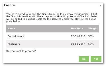button (the name of this button may have been customized). A popup box will appear that contains all the Goals from the current default appraisal.