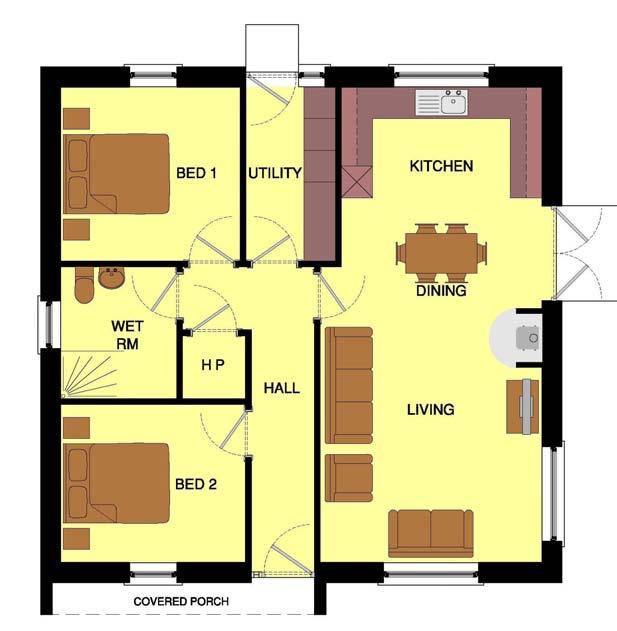 ECOHome Type 1 The Gate House HT1: THE GATE HOUSE 882sqft / 82m 2 Floor Plan OPTION A Kitchen/Dining Lounge Bedroom 1 Bedroom 2 Bathroom Hotpress Hall 5.6x3.