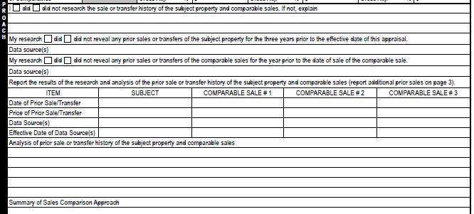 Sales Comparison- Sales History This section will show explanations of the sales history of the subject and