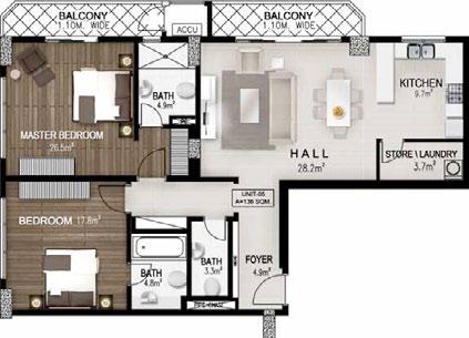 Unit 05 Typical Floor Unit 04 - A 4th Floor Total Area 136 sqm. Total Area sqm. Foyer 4.