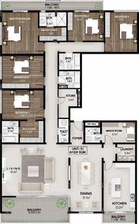6 m2 1 - Bath 4.7 m2 1 - Bath 5.2 m2 2 - Bedroom 21.4 m2 2 - Bedroom 19.7 m2 3 - Bedroom 15.