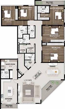 0 m2 4 - Bath 5.4 m2 4 - Bedroom 18.5 m2 Master Bedroom 18.5 m2 Master Bedroom 22.