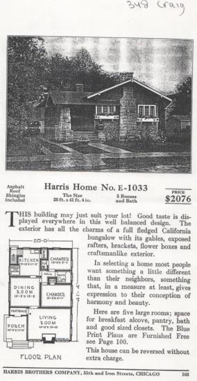 have been built about 1925. It was design E-1033 of the Harris Brothers Company Catalog of Homes. Figure 3 View of Harris Brothers catalog E-1033 courtesy of Lombard Historical Society Edward H.