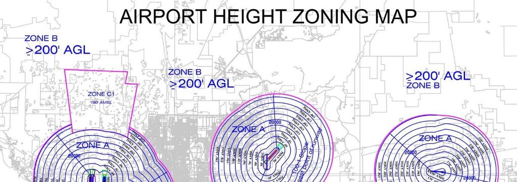 AIRPORT HAZARD EVALUATION (Effective October 13, 2015) Properties located within the map areas depicted below may be subject to a separate Airport Height Zoning Permit approval process of the