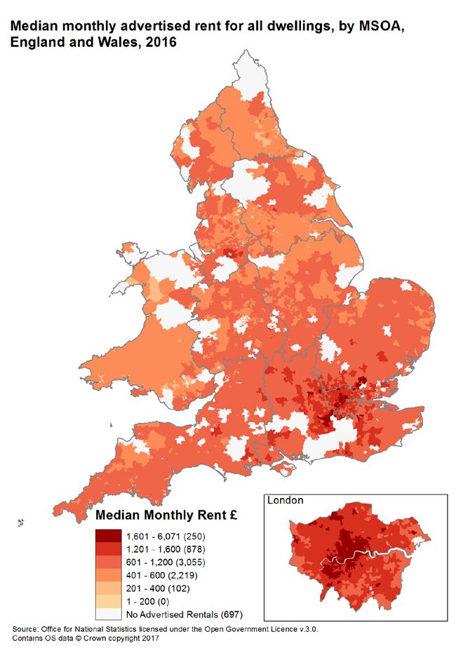 private rental prices Great Britain, 2010