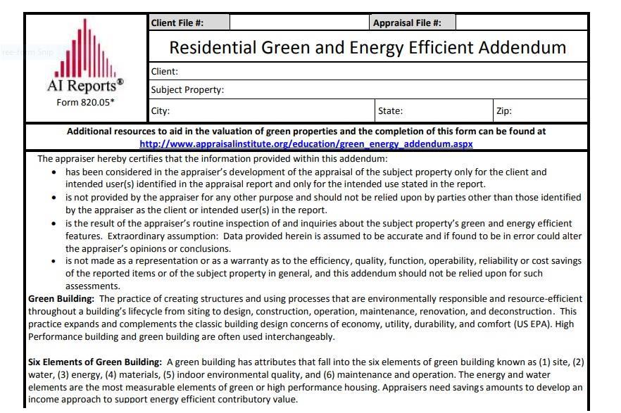 INTRODUCTION TO THE ADDENDUM The definition of green building provided in the Addendum is very similar to the definition of energy efficient improvements used by Fannie Mae in their