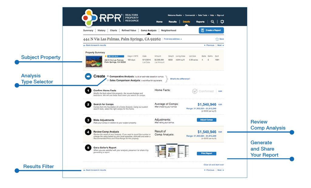 5. Comp Analysis RPR s Comp Analysis tab includes two different valuation tools: 1) the Comparative Analysis and 2) the Sales Comparison Analysis.