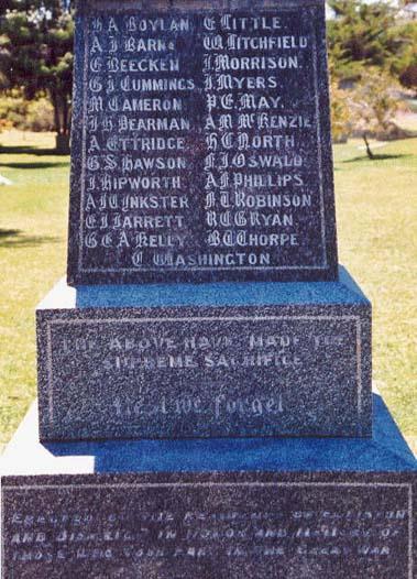 Private R. C. G. Ryan is also remembered on the Elliston War Memorial located in a park at the junction of Beach Terrace and Little Bay Road, Elliston, South Australia.