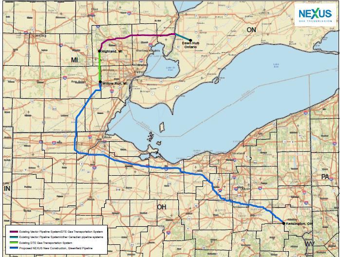 PROPOSED ROUTE OF THE NEXUS NATURAL GAS PIPELINE