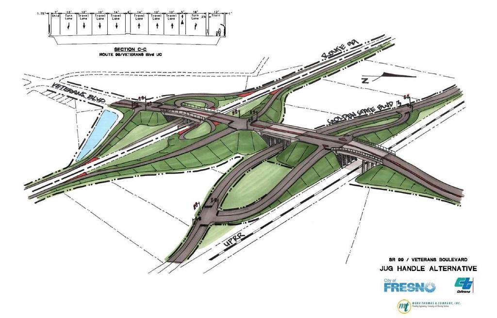 Future Veterans Boulevard Interchange & Freeway 99: The High Speed Rail (HSR) Project is closing the existing UPRR at-grade crossing at Carnegie Avenue and will be constructing a portion of the